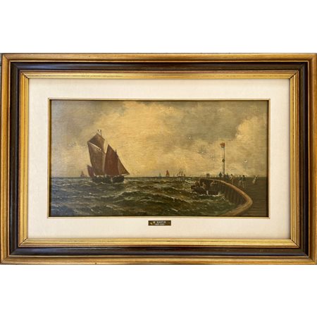 W. Martin (1817 - 1867), Scena marina con pescatori e passanti