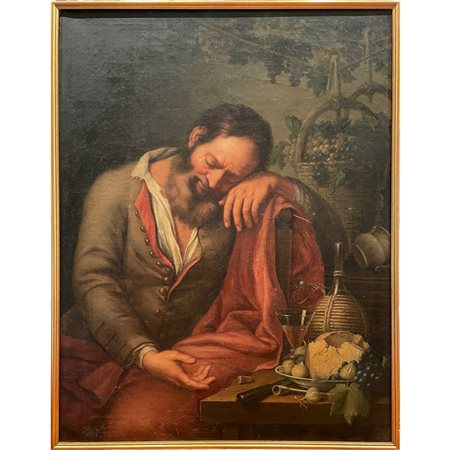 Scuola Italia Settentrionale, fine XVIII - inizi XIX sec., Uomo che riposa accanto ad un tavolo