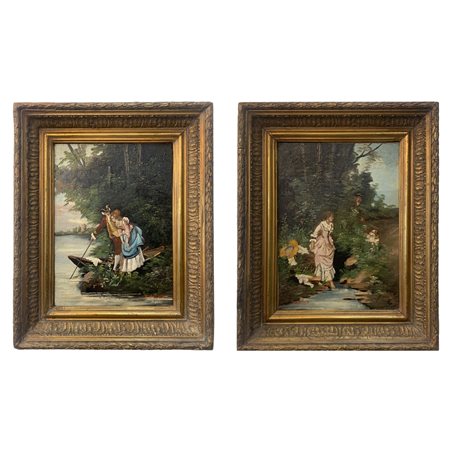 Fine XIX° - inizio XX° sec., Ignoto francese: coppia di dipinti