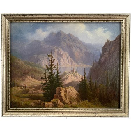 1879, Otto Press, Paesaggio Alpino con Lago