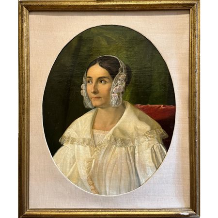 Ritratto femminile in ovale. Recante firma su tela "F. Hayez"
