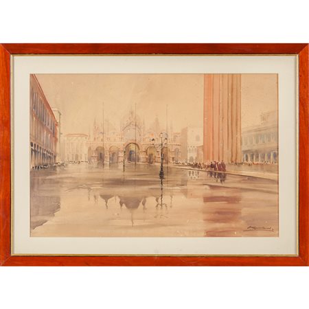 Armani Ernesto Giuliano (1898 - 1986), Venezia Pioggia a Piazza San Marco