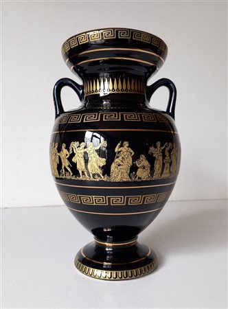 Vaso in porcellana smaltata nera e oro - Grecia - h.cm.24