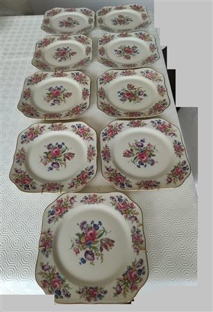 ROSENTHAL - Nove piatti in porcellana policroma ed una fruttiera diametro cm.29