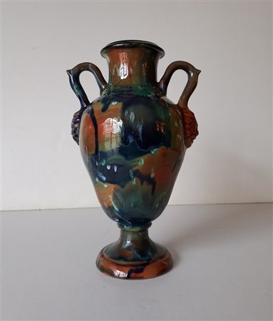 S. SPARTA-M. PATTI - Vaso in ceramica policroma decorata con mascheroni -...