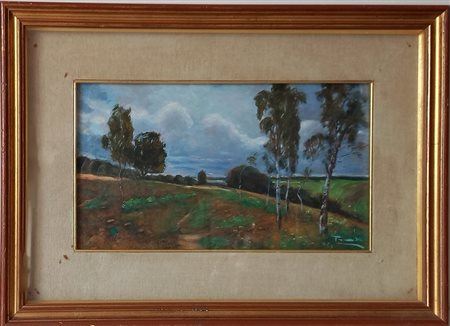 ELVINO TOMBA - Paesaggio 1950 - Olio su tavola cm.24x41 - firmato e datato in...
