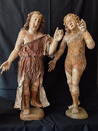Coppia di angeli in legno intagliato policromo - XVIII secolo h.cm.90