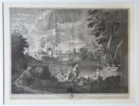 ETIENNE BAUDET (1638-1711) - Da Poussin: Orfeo ed Euridice bulino mm.575x755...