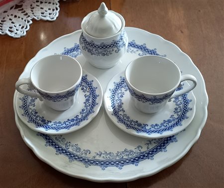 LAVENO - Servizio da caffè per due persone in porcellana decorata in blu