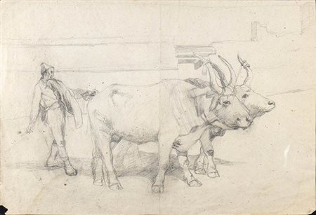 GIUSEPPE RAGGIO (Chiavari, 1823 - Roma, 1916): Buttero con buoi