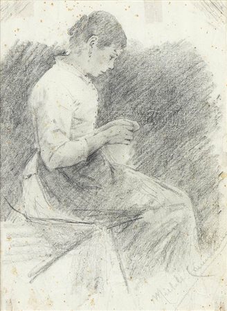 MICHELE CAMMARANO (Napoli, 1835-1920): Donna che cuce