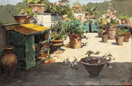 VINCENZO IROLLI (Napoli, 1860 - 1949): Terrazza fiorita