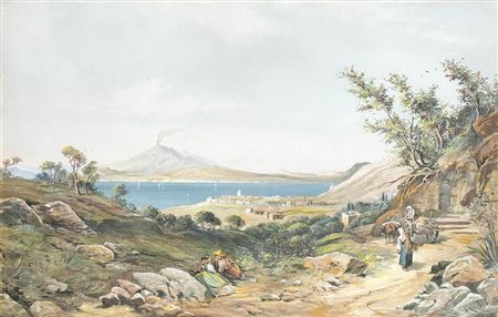 ANONIMO: Veduta del golfo di Napoli con Vesuvio