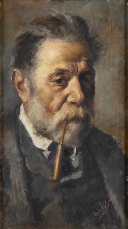 RUBENS GARIANI (Catanzaro, 1889-1937): Ritratto di uomo anziano con pipa, 1907