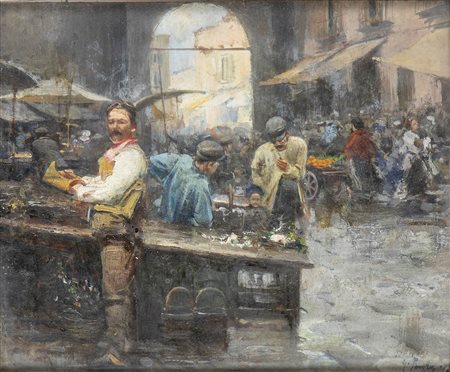 GIOVANNI PANZA (Miseno, 1894 - Napoli, 1989): Scena di mercato