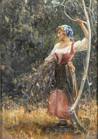 GIOVANNI PANZA (Miseno, 1894 - Napoli, 1989): Contadinella con fascio d'erba