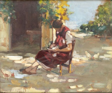 ATTILIO ACHILLE BOZZATO (Chioggia, 1886 - Cremona, 1954): Donna seduta in un’aia