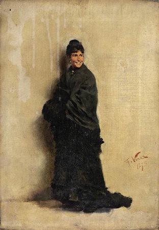 FRANCESCO VINEA  (Forlì, 1845 - Firenze, 1902)
: Figura femminile sorridente in nero, 1878