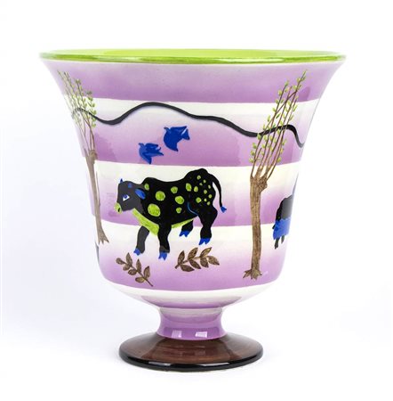 MARIO STURANI (1906-1978) - LENCI: Vaso con decoro "animali della fattoria" n 169/?, Torino 1930