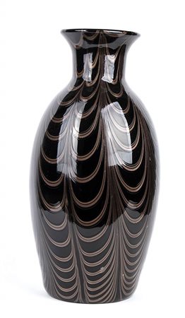CENEDESE: Vaso nero con decoro fenicio di avventurina, Venezia 1980