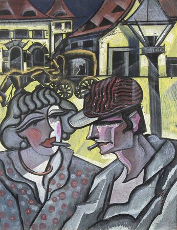 HUGO SCHEIBER (Budapest, 1873 - 1950): Coppia di fumatori