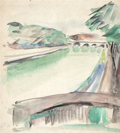 ROBERTO MELLI (Ferrara, 1885 - Roma, 1958): Veduta del Tevere, 1950