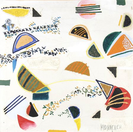 SANTE MONACHESI (Macerata, 1910 - Roma,  1991): Astratto su fondo bianco