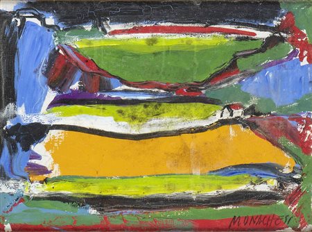 SANTE MONACHESI (Macerata, 1910 - Roma,  1991): Paesaggio collinare con casetta