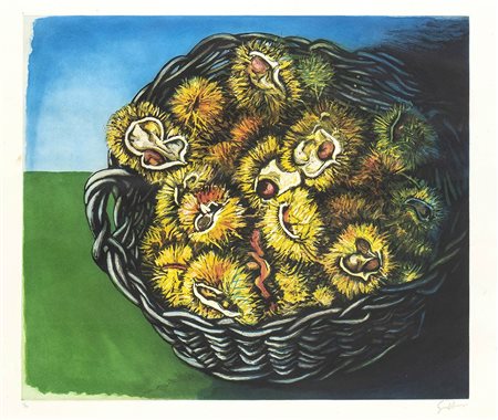 RENATO GUTTUSO (Bagheria, 1911 - Roma, 1987): 
Natura morta con cesto di castagne