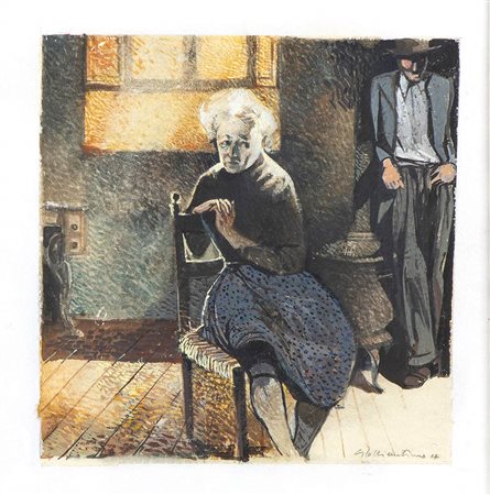 GIACOMO SOFFIANTINO (Torino, 1929 - 2013): Interno con figura, 1977
