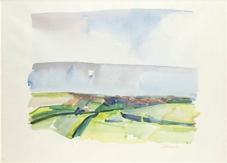 ARNOLDO CIARROCCHI (Civitanova Marche, 1916 - 2004): Paesaggio collinare affacciato sul mare