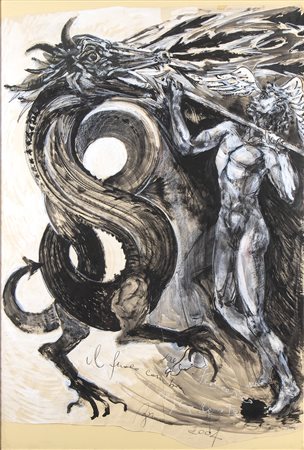 BRUNO CECCOBELLI (Montecastello di Vibio,1952): Il fuoco cambia l'acqua resta (S.Giorgio e il drago), 2004