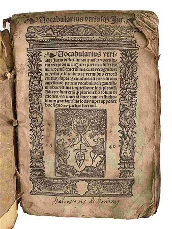 (ALBERICUS DE ROSATE): Vocabularius Iuris Utriusque, Lione, Jean Flajollet,  1540