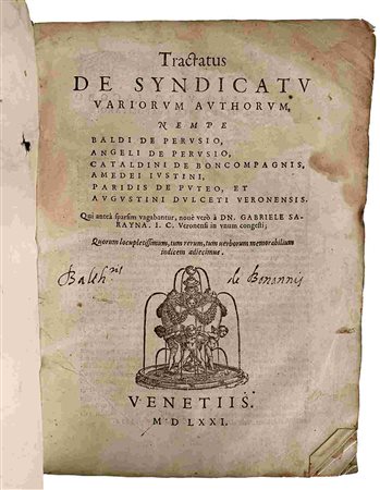 AA.VV.: Tractatus De Syndicatu, Venezia, Al Segno Della Fontana, 1571