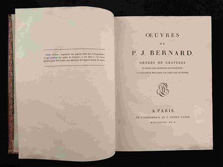 BERNARD PIERRE JOSEPH: Oeuvres de P.J. Bernard Paris, P. Didot l’Ainé 1797