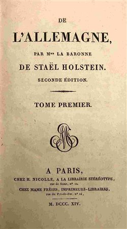 MADAME DE STAEL: De L'Allemagne, Paris, Chez H. Nicolle, 1814