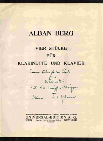 ALBAN BERG: Vier Stucke für Klarinette und Klavier Wien, Universal - Edition 1924