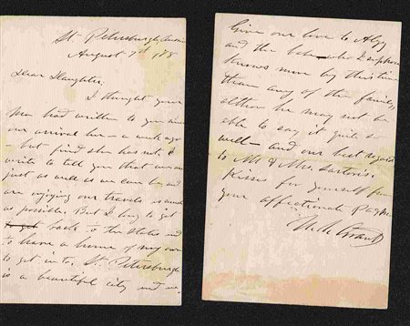 ULYSSES GRANT: Lunga lettera autografa firmata dal generale dell'esercito degli Stati Uniti, 18 ° presidente degli Stati Uniti, datata "St. Pietroburgo, 7 agosto 76 ", a sua figlia Nellie Grant, che a