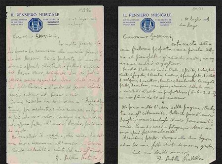 FRANCESCO BALILLA PRATELLA: Otto lettere autografe firmate del compositore, datate tra il 1910 e il 1924 Annoverato tra i padri della musica futurista, nonchй compagno di studi di Pietro Mascagni. La 
