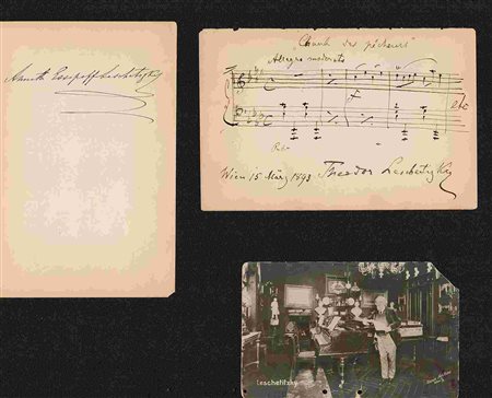 THEODOR LESCHETIZKY: Fotografia firmata su passe-par-tout del pianista polacco, datata "Wien 2 Januar 1911" indirizzata a Ella Dahl-Rich, una pianista, presumibilmente una delle studentesse di Leschet