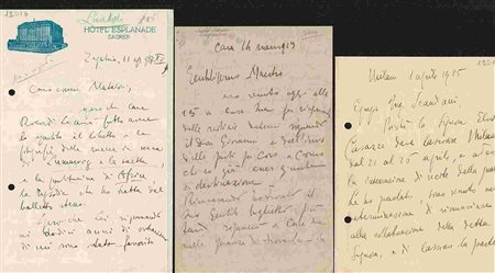 ADRIANO LUALDI: Sette lettere di cui quattro dattiloscritte e tre autografe costituenti un carteggio relativo alla messa in scena di opere al Teatro alla Scala di Milano, datate tra il 1919 e il 1965,