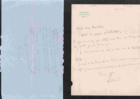 DARIUS MILHAUD: Tre lettere autografe firmate di cui una dagli Stati Uniti, datate tra il 1955 e il 1971, del compositore francese.