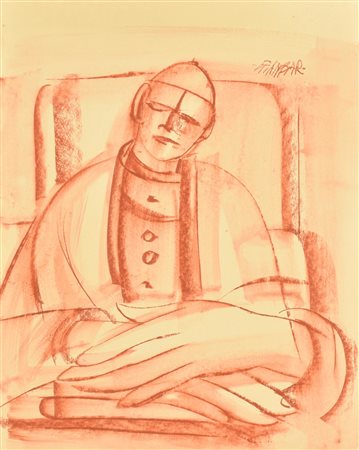 GIANBAR (Gianni Baretta) RELIGIOSO IN MEDITAZIONE tecnica mista su...