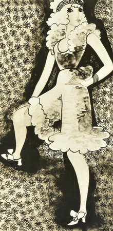 Sebastian FIGURINO DI MODA china acquarellata su carta, cm 53x27 firma e data...