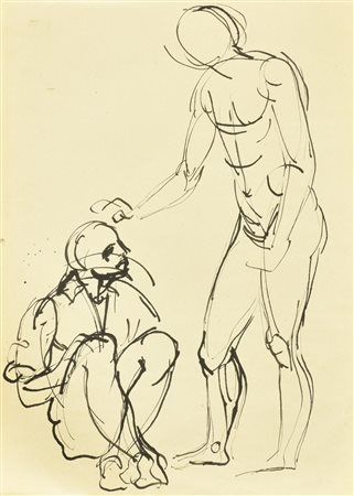 Abramo Bugini STUDIO DI FIGURE china su carta cm 28x20,5 sul retro: firma e...