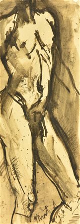 Monti NUDO MASCHILE china acquarellata su carta, cm 34x12 firma sul retro:...