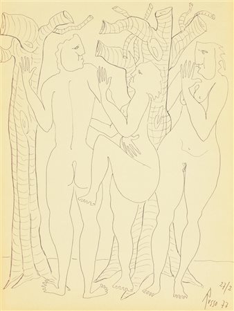 Russo NUDI CON ALBERI pennarello su carta, cm 40x30 firma e data eseguito nel...