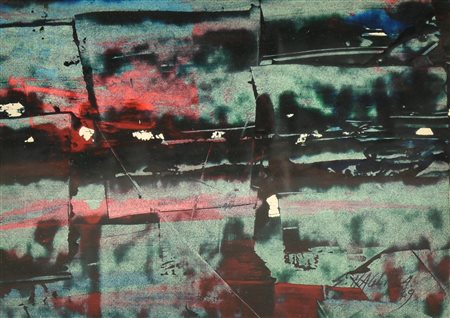 Silvano Magliola COMPOSIZIONE tecnica mista su cartoncino, cm 11,5x16 firma e...