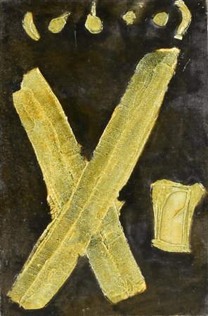 Giuseppe Mazza OMAGGIO A TAPIES olio e smalti su tela, cm 60x40 sul retro:...