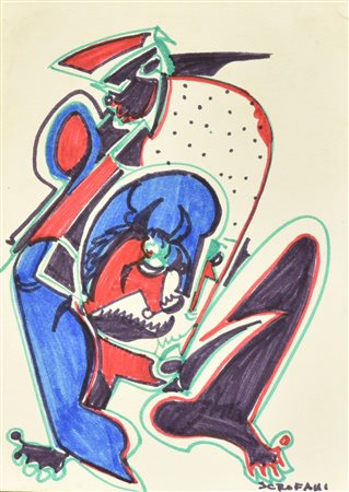 Agostino Scrofani FIGURA DEMONIACA pennarello su carta, cm 14x10 firma sul...